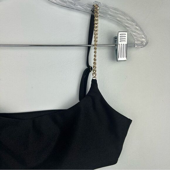 WEWOREWHAT Black Gold Chain Strap Top Bra Cami Scoopneck Adjustable Sz S or 4 - Picture 4 of 14